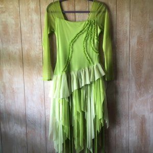 Lime Green & Pale Green Cocktail Dress; Small (4-6